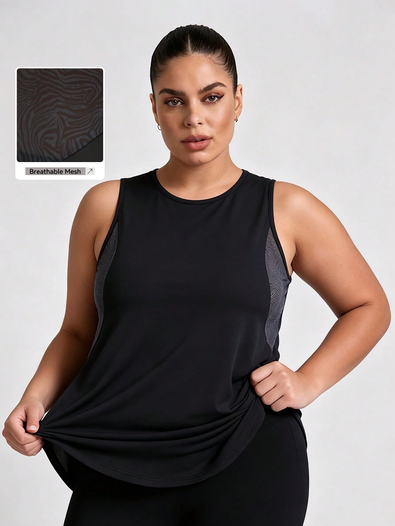 Yoga Fitness Plus - Regata feminina plus size em tela
