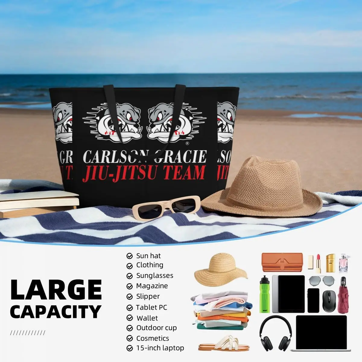 Bolsa de praia com logotipo da - Yoga Fitness Jiu Jitsu avaliação e preço